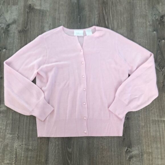 Elizabeth Williams Soft Acrylic Pink Long Sleeve Button Up Sweater Size Medium - Picture 1 of 9
